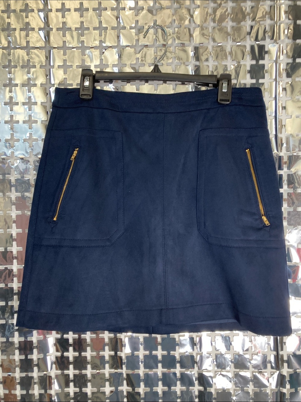 LOFT Navy Mini Skirt with Gold Zippers